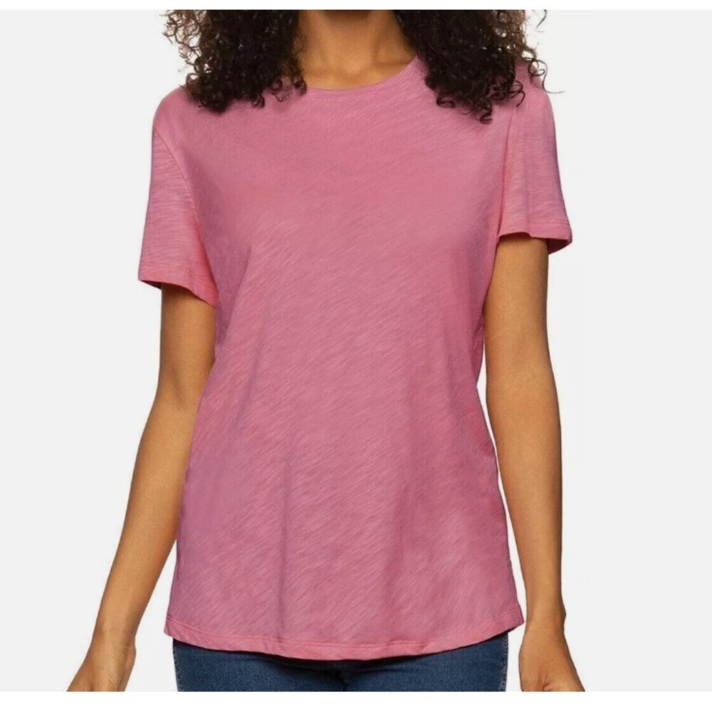 Felina Ladies' Crew Neck Tee Short Sleeve Texture Slub Jersey, Pink, Size S